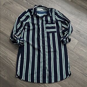 Abercrombie & Fitch | Blue Green White Shirt Dress Stripe Pocket Flowy Sz Small
